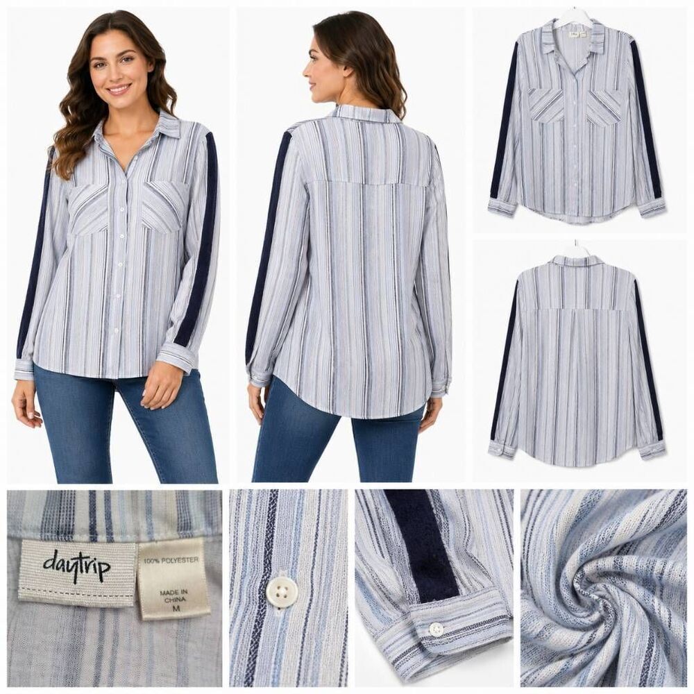 Daytrip Striped Button Up Shirt Medium Long Sleeve